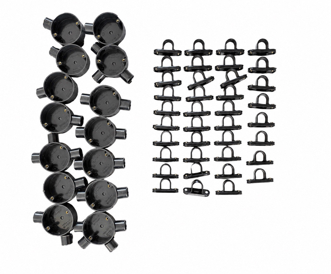 Black 20mm Conduit Boxes & Conduit Saddles Bundle PVC Electrical Accessories