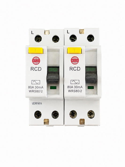 2x Wylex WRS80/2 RCD 80A 30mA Double Pole RCCB Main Switch Used Tested