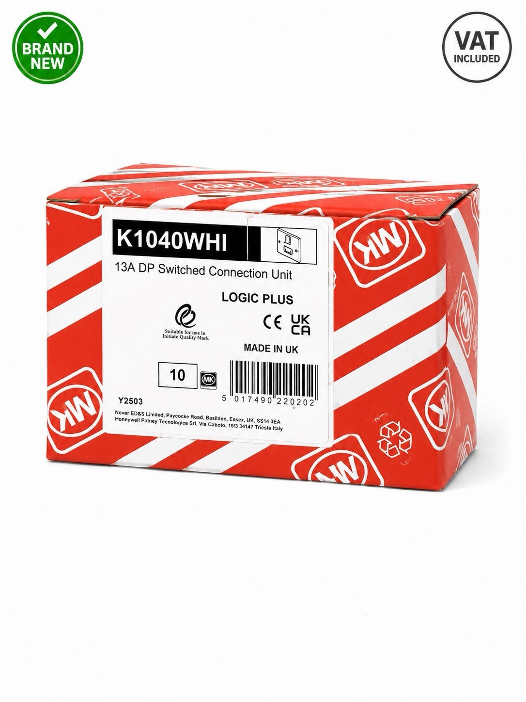 10x MK Logic Plus K1040WHI 13A DP Switched Connection Unit White Double Pole