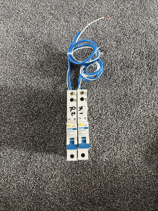2x CTI 32 AMP CURVE B 6kA 30mA RCBO TYPE AC ZCBO32
