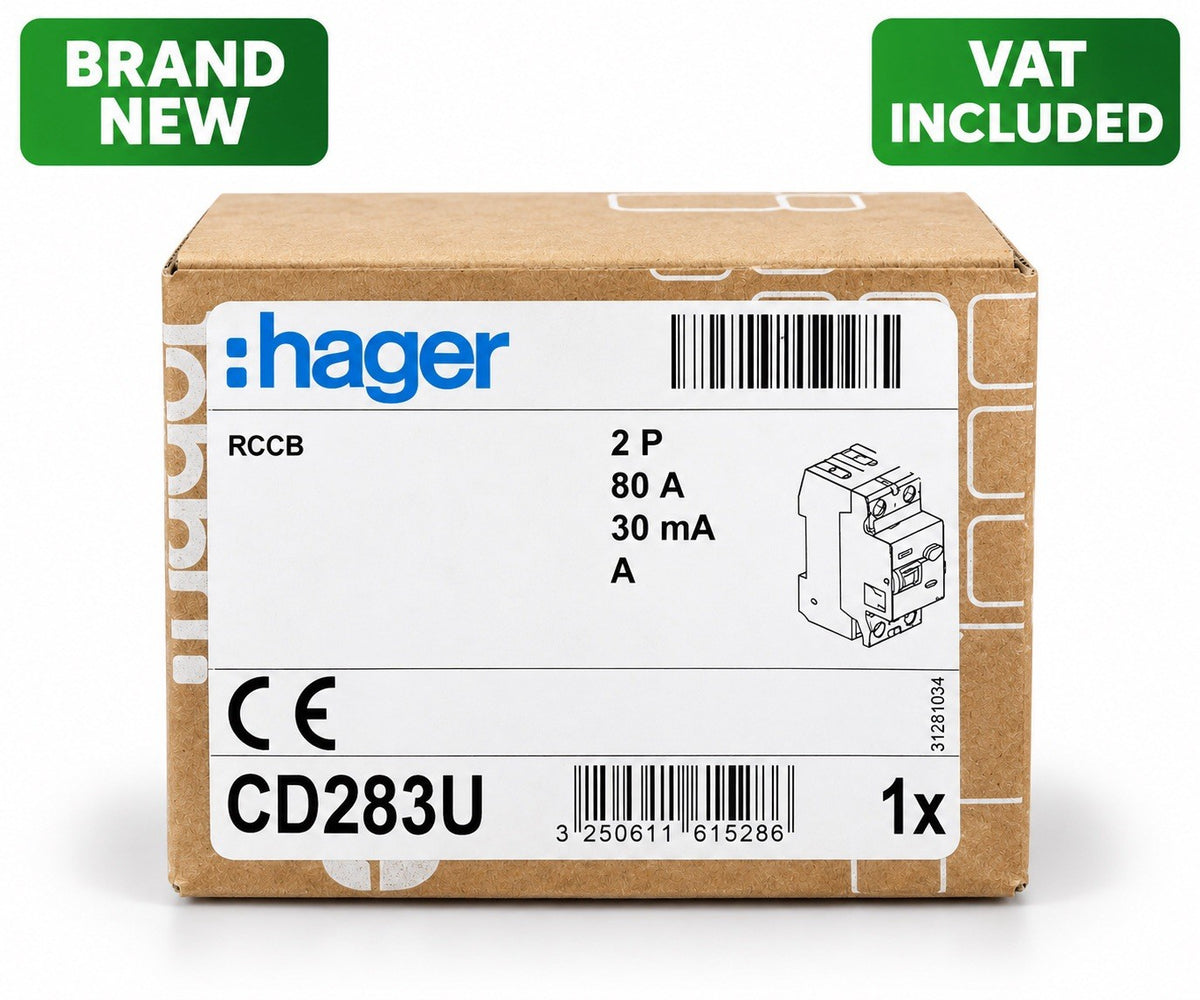 Hager CD283U 80A 30mA Type A 2 Pole RCCB RCD Circuit Breaker Brand New