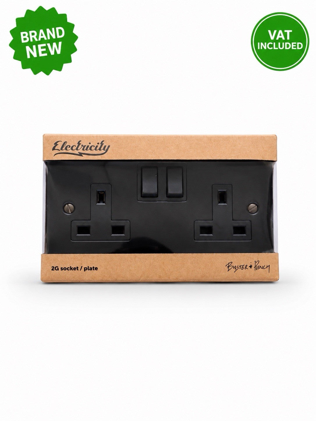 Buster + Punch Electricity 2 Gang Double Switched Socket Black 13A Brand New