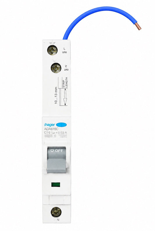 Hager ADA161C C16 RCBO 30mA 6kA Type A New Other Circuit Breaker