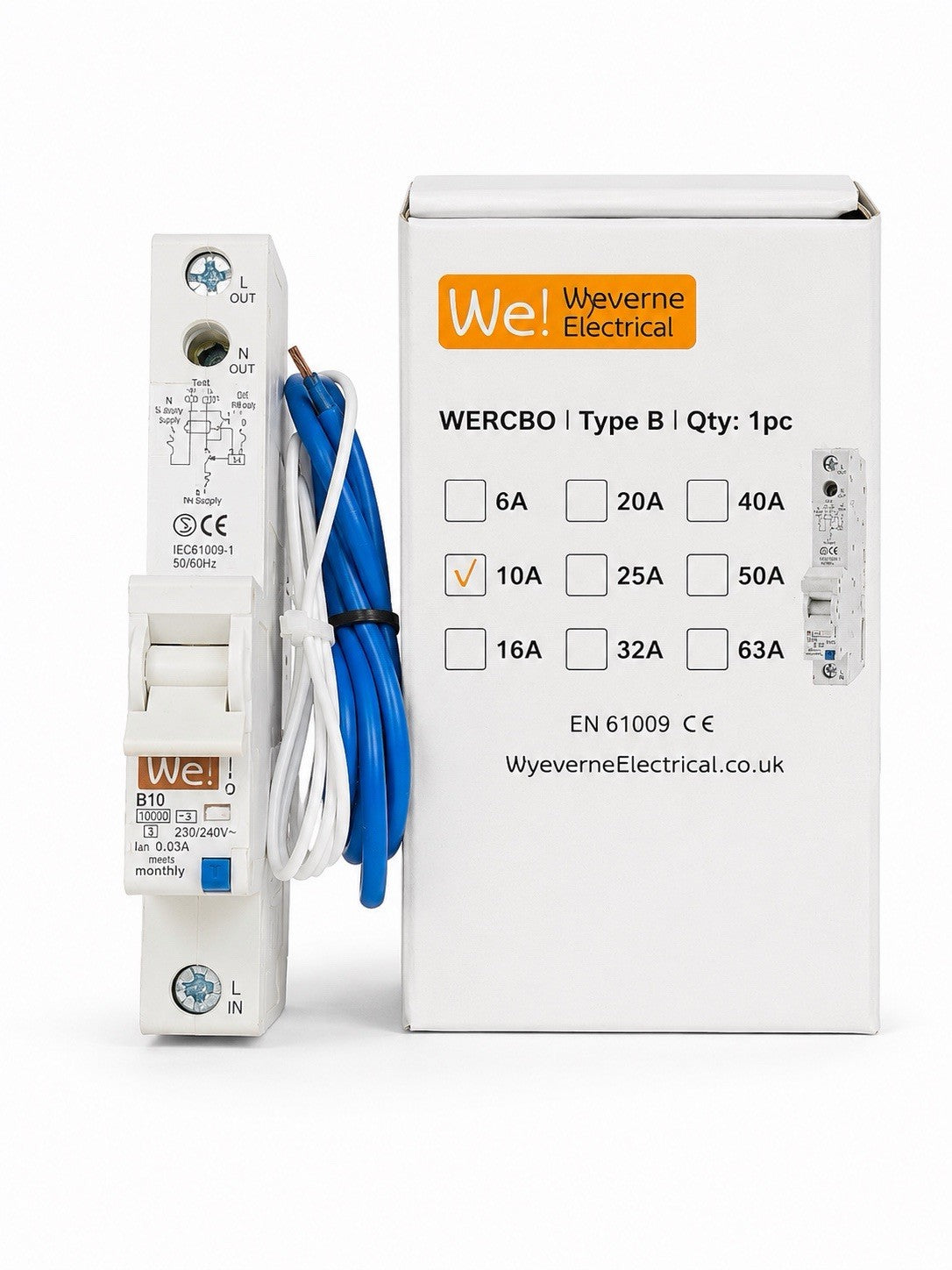 Wyeverne Electrical WERCBO B10 10A Type B 30mA RCBO 10kA Brand New