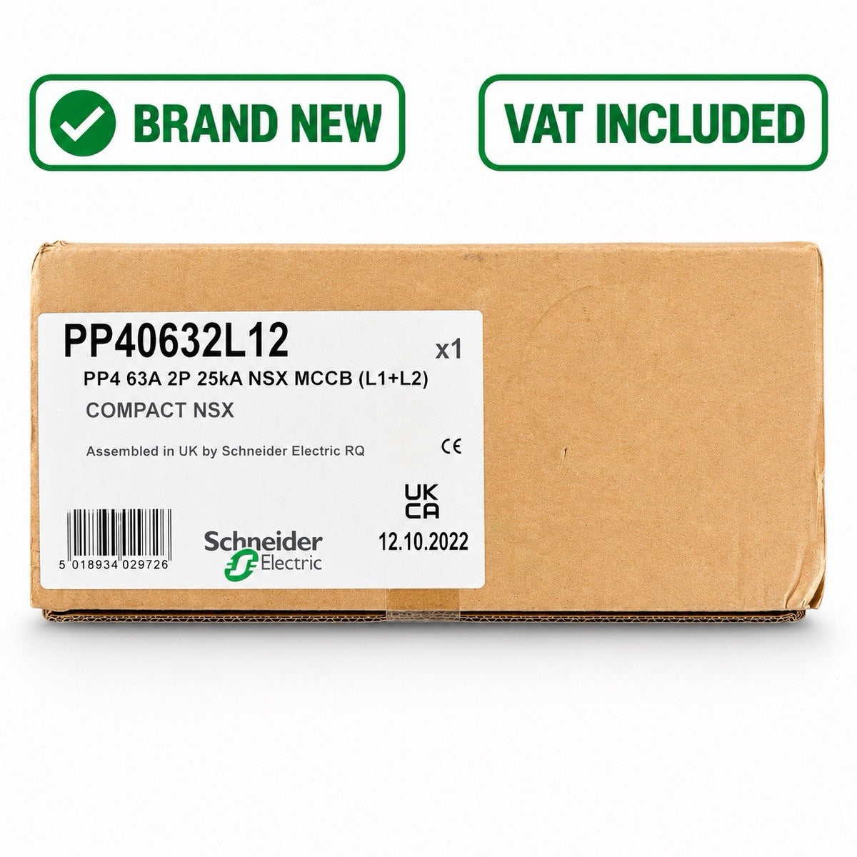Schneider PP40632L12 PowerPact 4 63A 2 Pole 25kA NSX MCCB Brand New