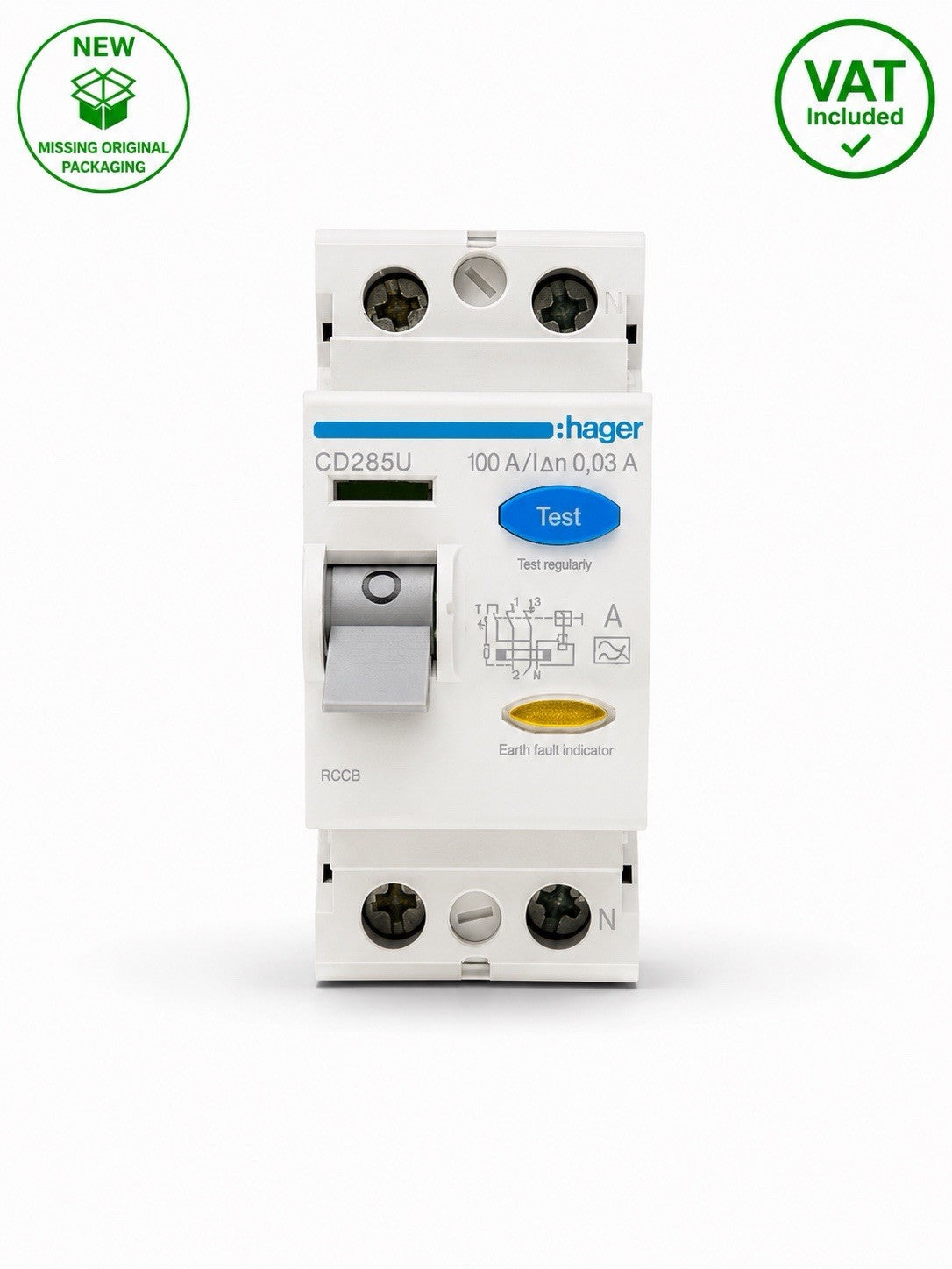 Hager CD285U 100A 30mA Type A RCD RCCB 2 Pole Earth Fault Indicator VAT included