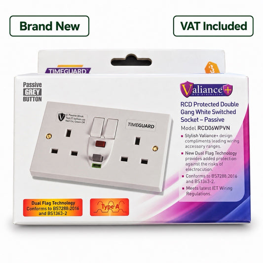 Timeguard RCD06WPVN Type A RCD Double Switched Socket White Passive Brand New