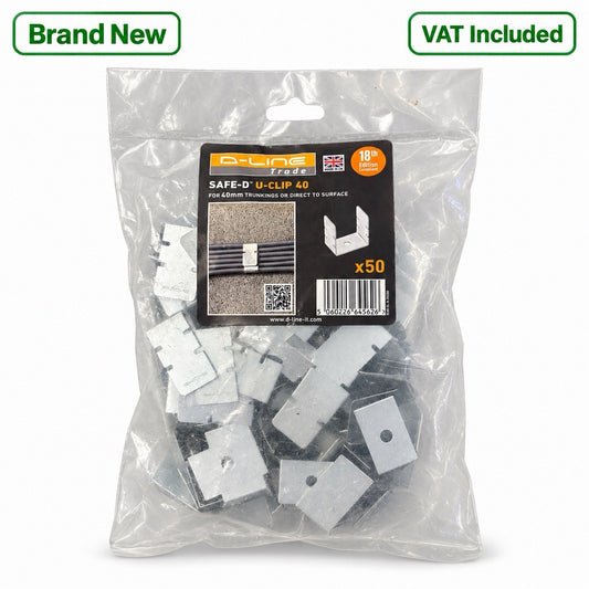 D-Line Safe-D U-Clip 40 Metal Cable Clips 40mm Trunking Pack of 50 New