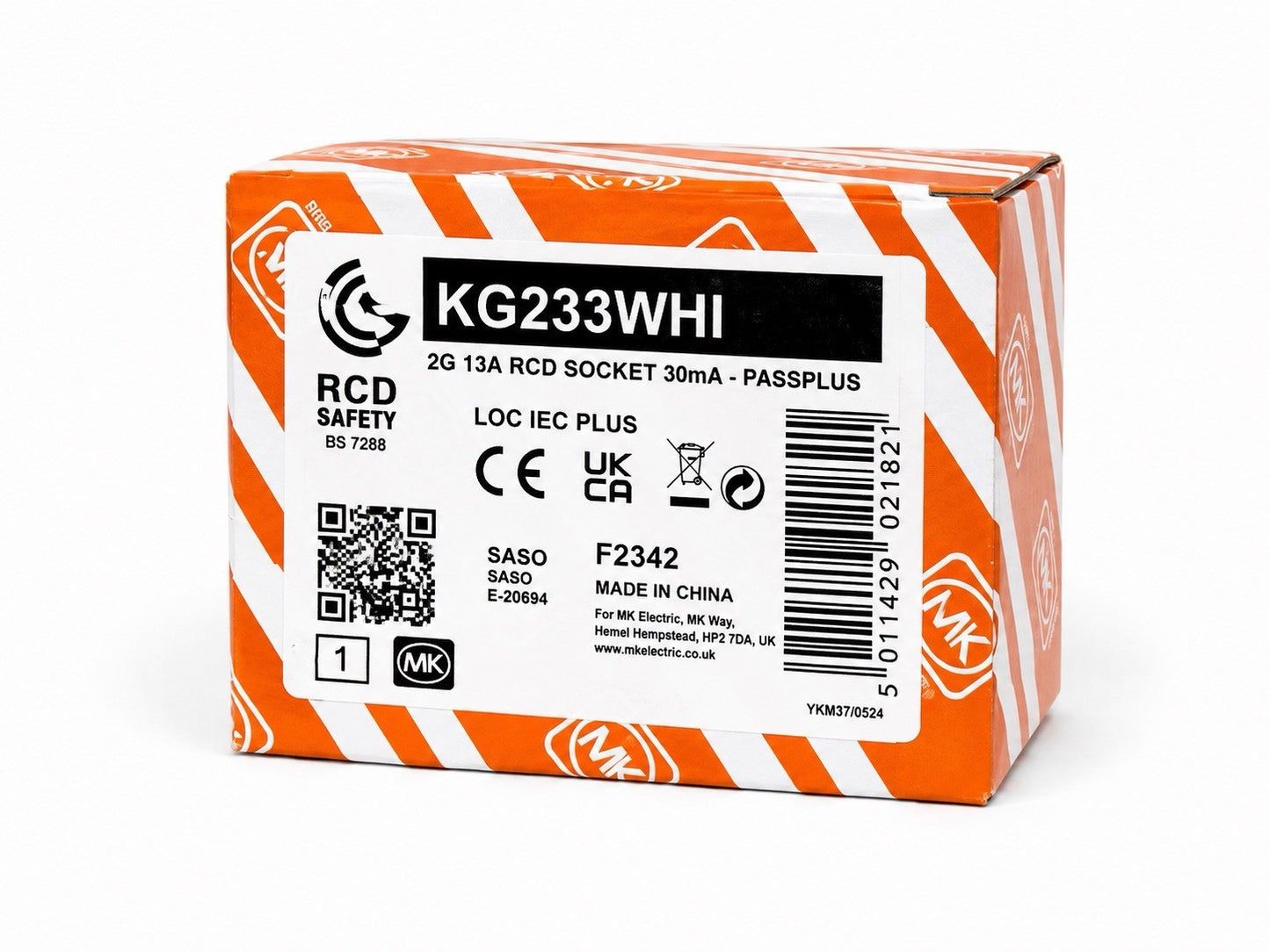 MK Logic Plus K6233WHI 13A 2 Gang RCD Double Socket 30mA Passive White