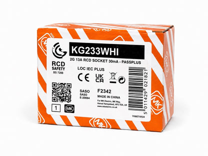 MK Logic Plus K6233WHI 13A 2 Gang RCD Double Socket 30mA Passive White