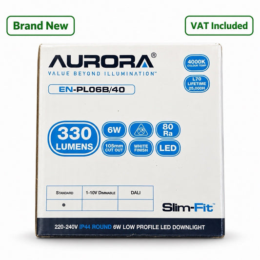 Aurora EN-PL06B/40 Slim-Fit 6W LED Downlight 4000K IP44 White New
