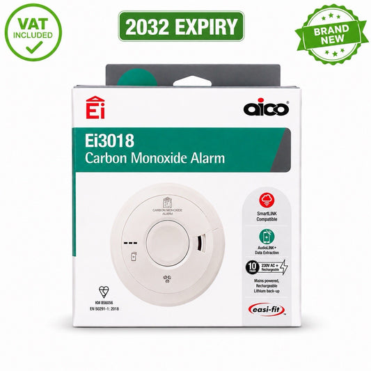 Aico Ei3018 Carbon Monoxide Alarm 2032 Expiry Brand New Mains Powered VAT Inc