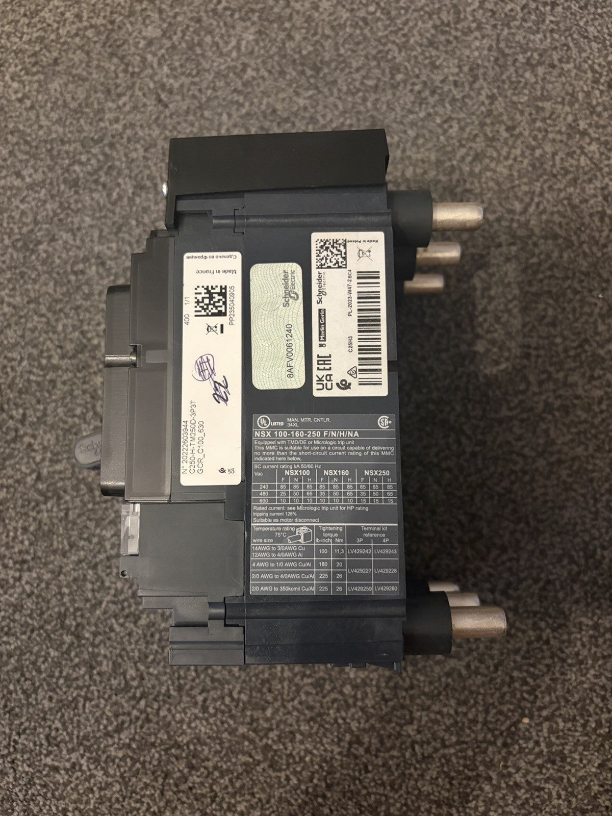 Schneider ComPacT NSX250H C25H3TM250 250A TM250D 3 Pole MCCB Circuit Breaker