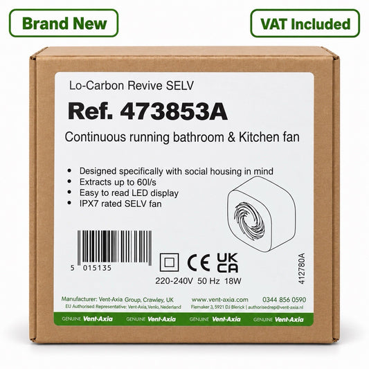 Vent-Axia Lo-Carbon Revive SELV 473853A Bathroom Kitchen Extractor Fan Brand New
