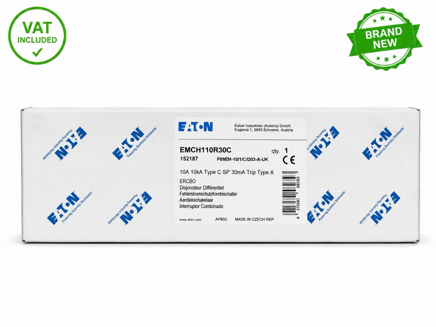 Eaton EMCH110R30C 10A Type C 30mA Type A RCBO 10kA Brand New