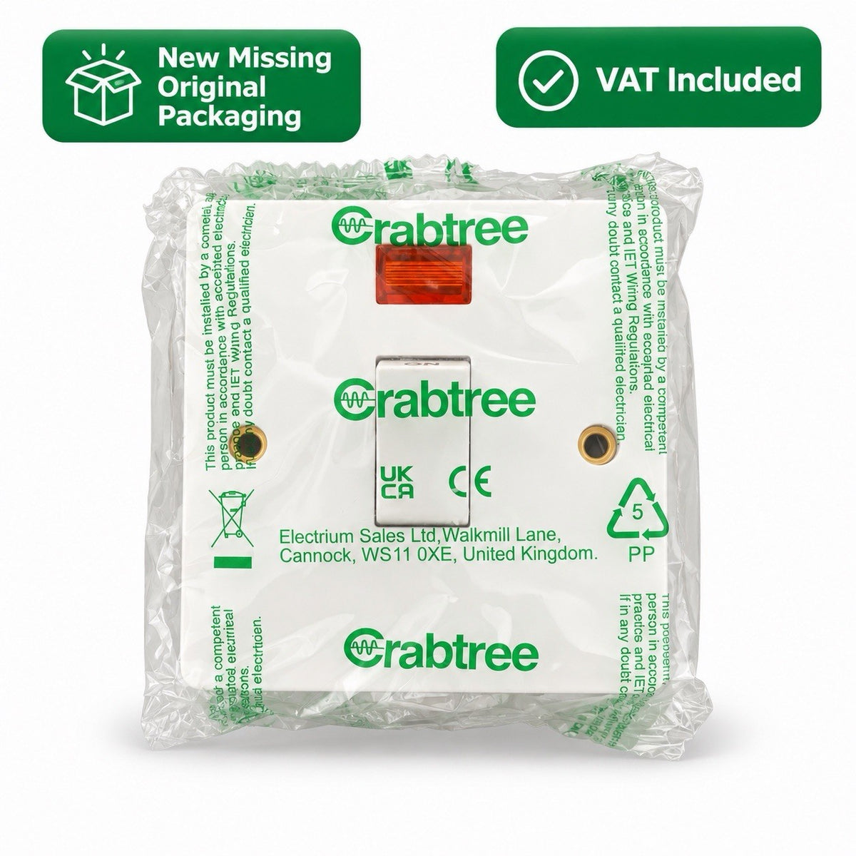 Crabtree Double Pole Switch with Neon White New Other VAT Included