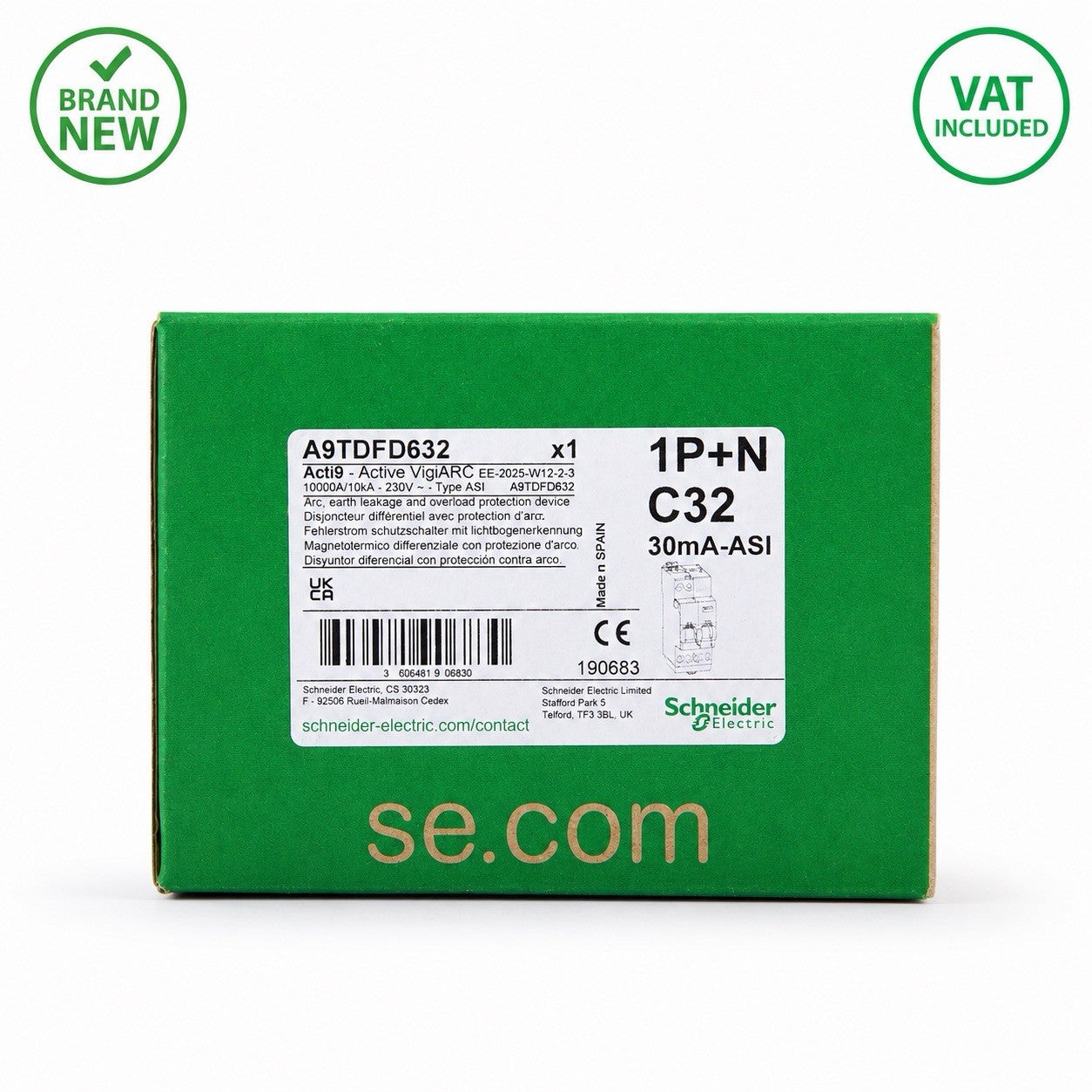 Schneider Electric A9TDFD632 Acti9 VigiARC C32 32A 30mA 1P+N