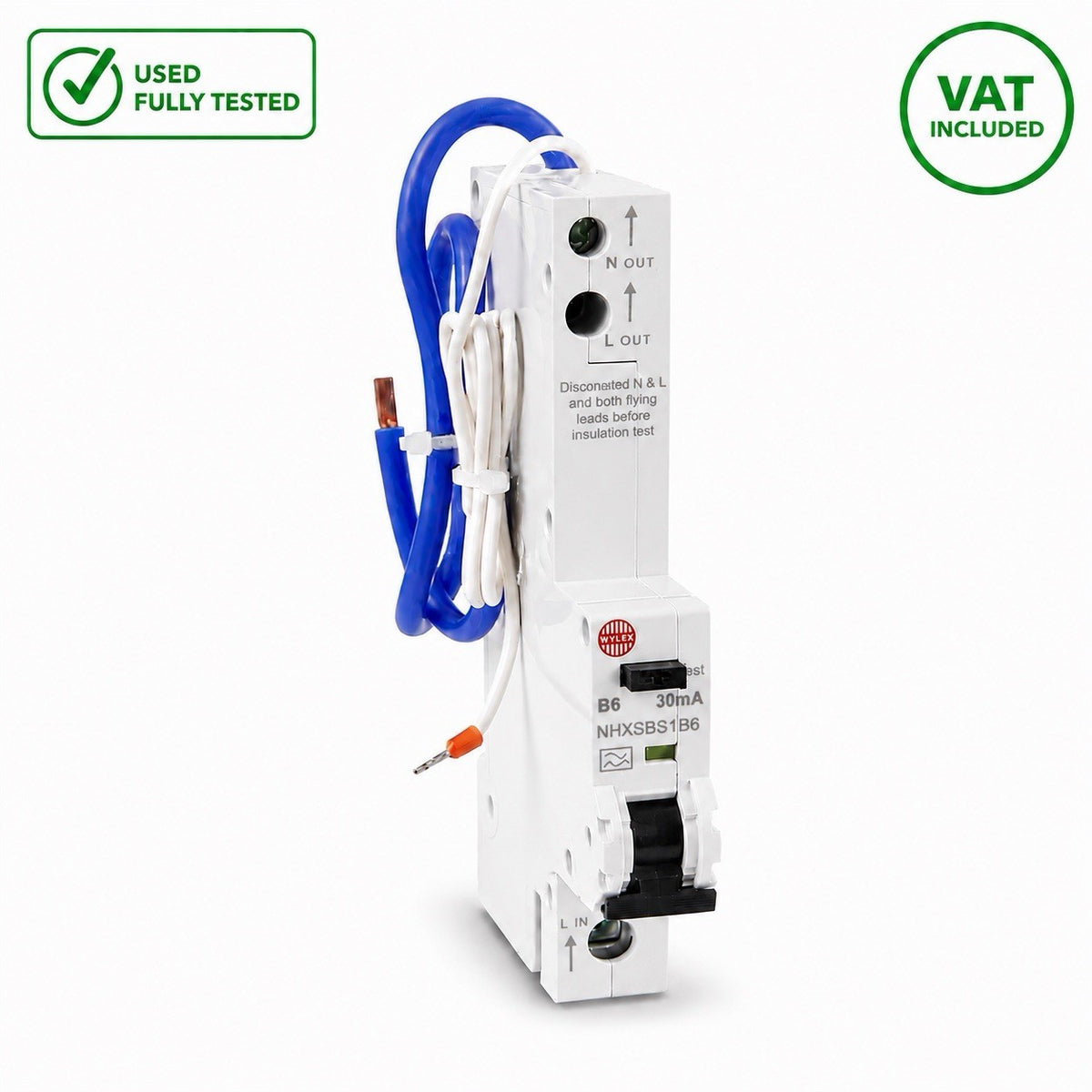 Wylex NHXSBS1B6 B6 30mA RCBO Used Fully Tested Full Length Leads VAT Included