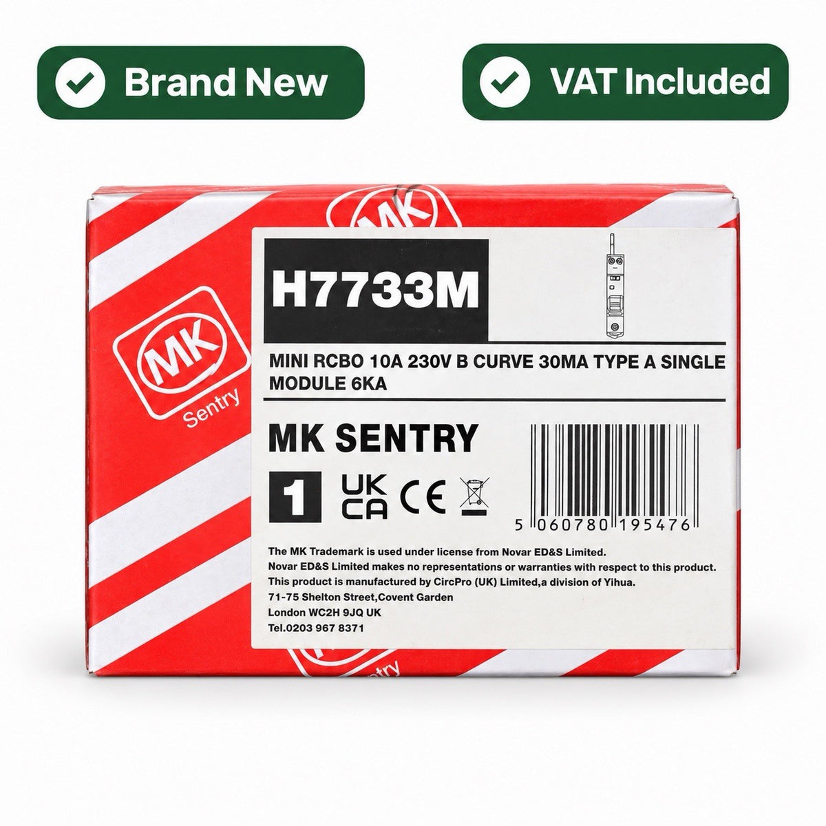 MK Sentry H7733M 10A Mini RCBO Type A B Curve 30mA 6kA Brand New VAT Included
