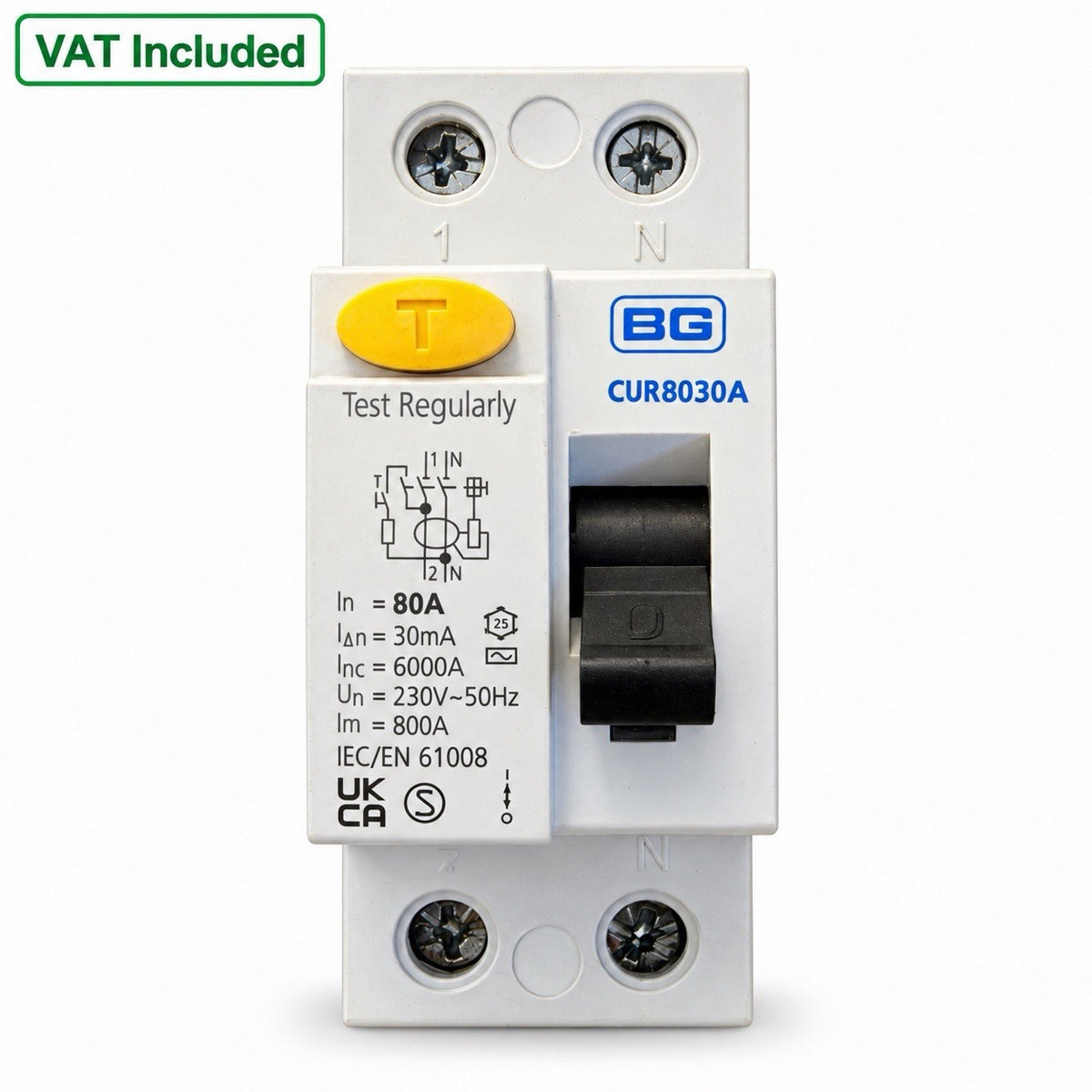 BG CUR8030A 80A 30mA Type A Double Pole RCD Used VAT Included