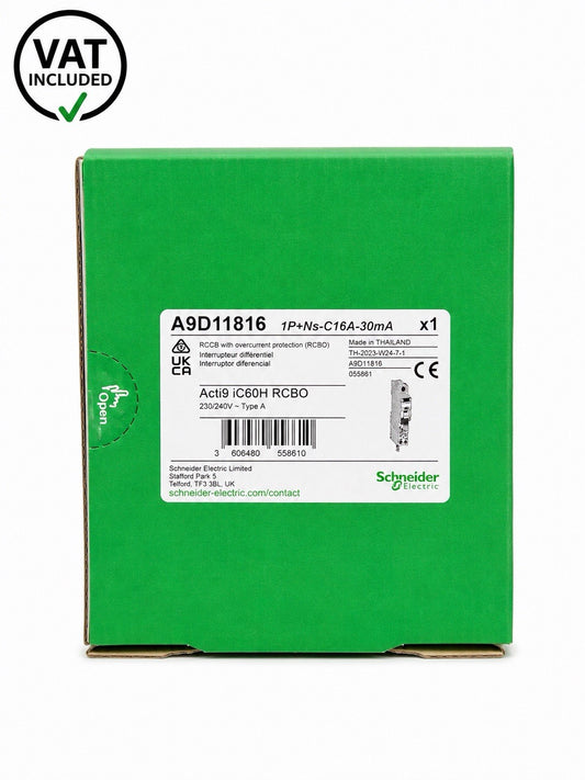 Schneider Acti9 iC60H RCBO A9D11816 C16A 16A Type A 30mA 1P+N Brand New