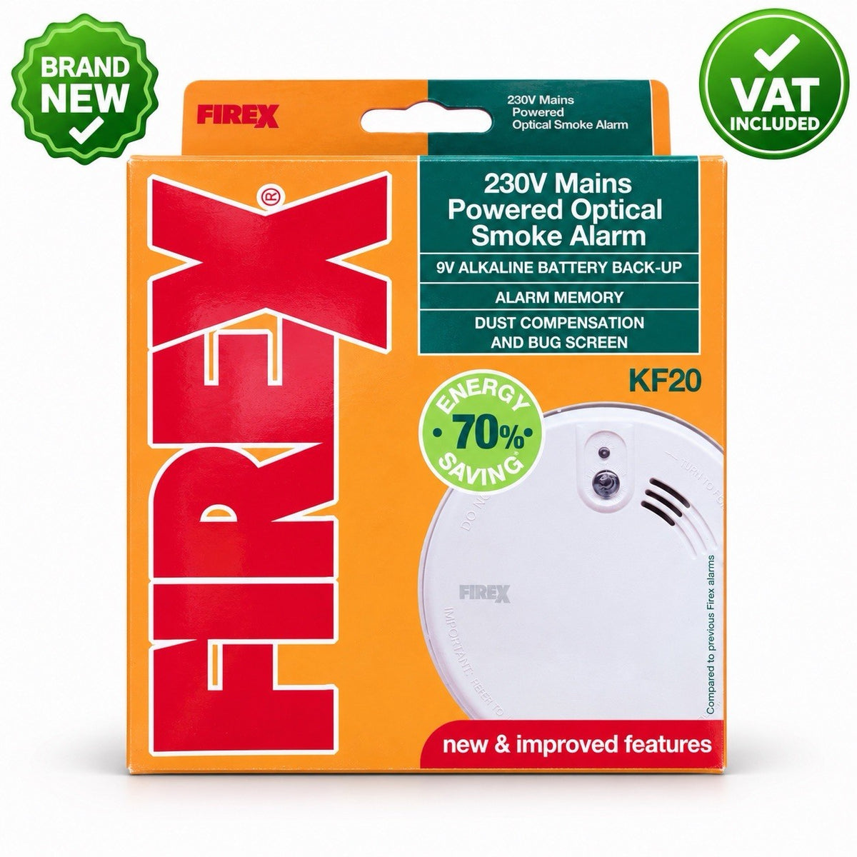 Firex KF20 Mains Optical Smoke Alarm Battery Backup Expiry 2033 New VAT Included