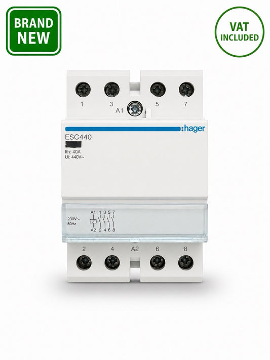 Hager ESC440 40A 4 Pole Contactor 230V Coil 4NO DIN Rail Brand New