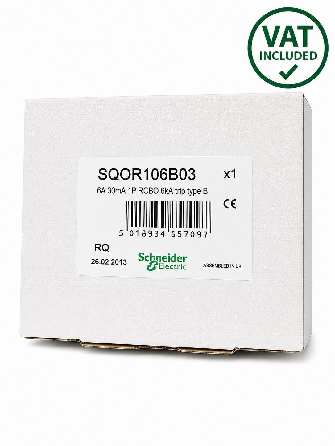 Schneider Square D RCBO SQOR106B03 6A B Curve 30mA 6kA 1P Brand New VAT Inc