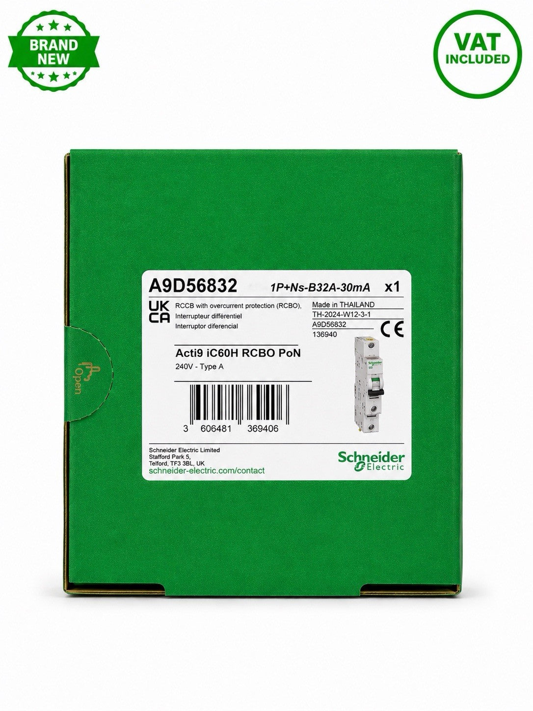 Schneider Electric A9D56832 Acti9 iC60H B32 32A 30mA Type A RCBO PoN Brand New
