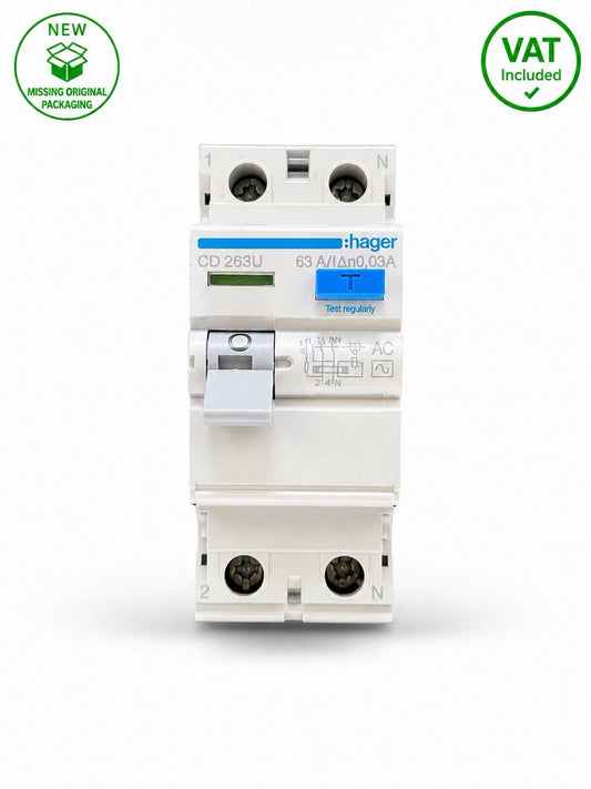 Hager CD263U 63A 30mA 2 Pole Type AC RCD RCCB Circuit Breaker New Other