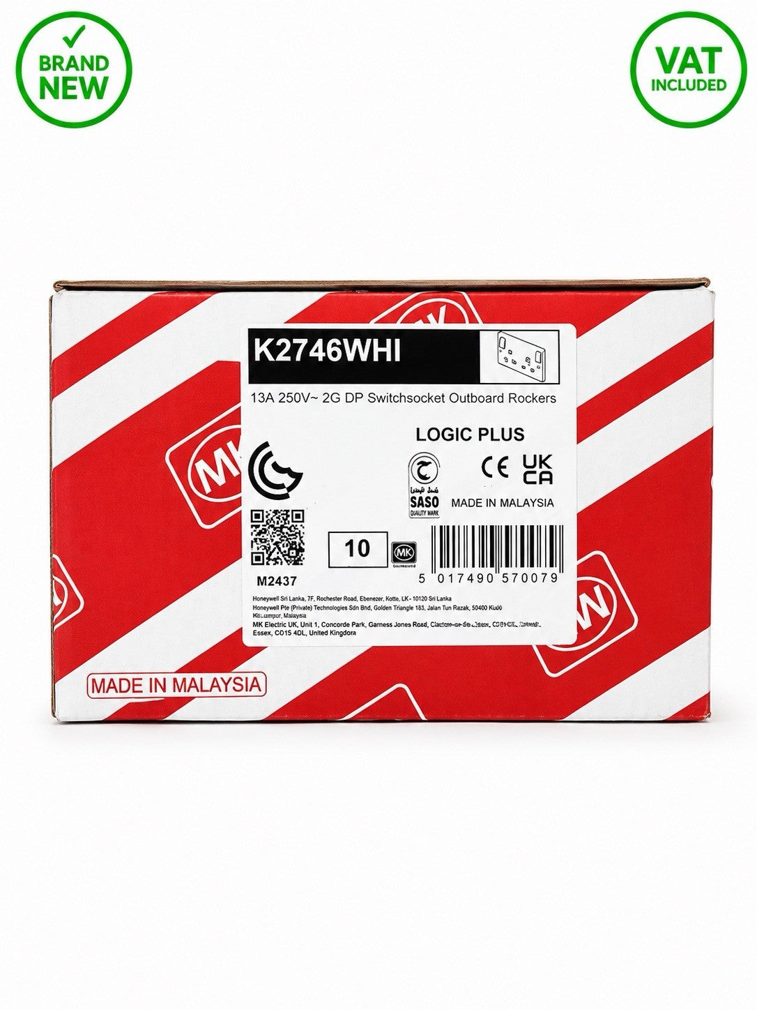 MK Logic Plus K2746WHI 13A 2 Gang DP Switched Double Socket White Brand New