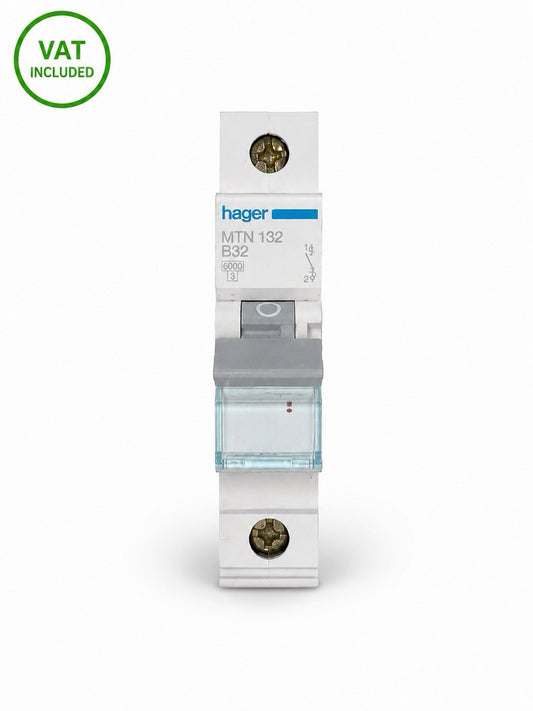 Hager MTN132 B32 32A Type B 6kA Single Pole MCB Circuit Breaker