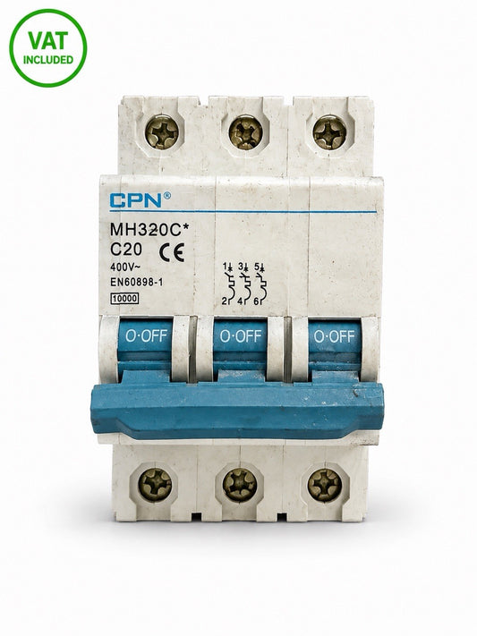 CPN MH320C C20 20A 3 Pole Type C 10kA MCB Circuit Breaker Used