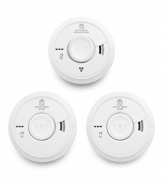 2x Aico Ei3016 Optical Smoke Alarm & Ei3028 Heat & CO Alarm Bundle 2032 VAT Incl
