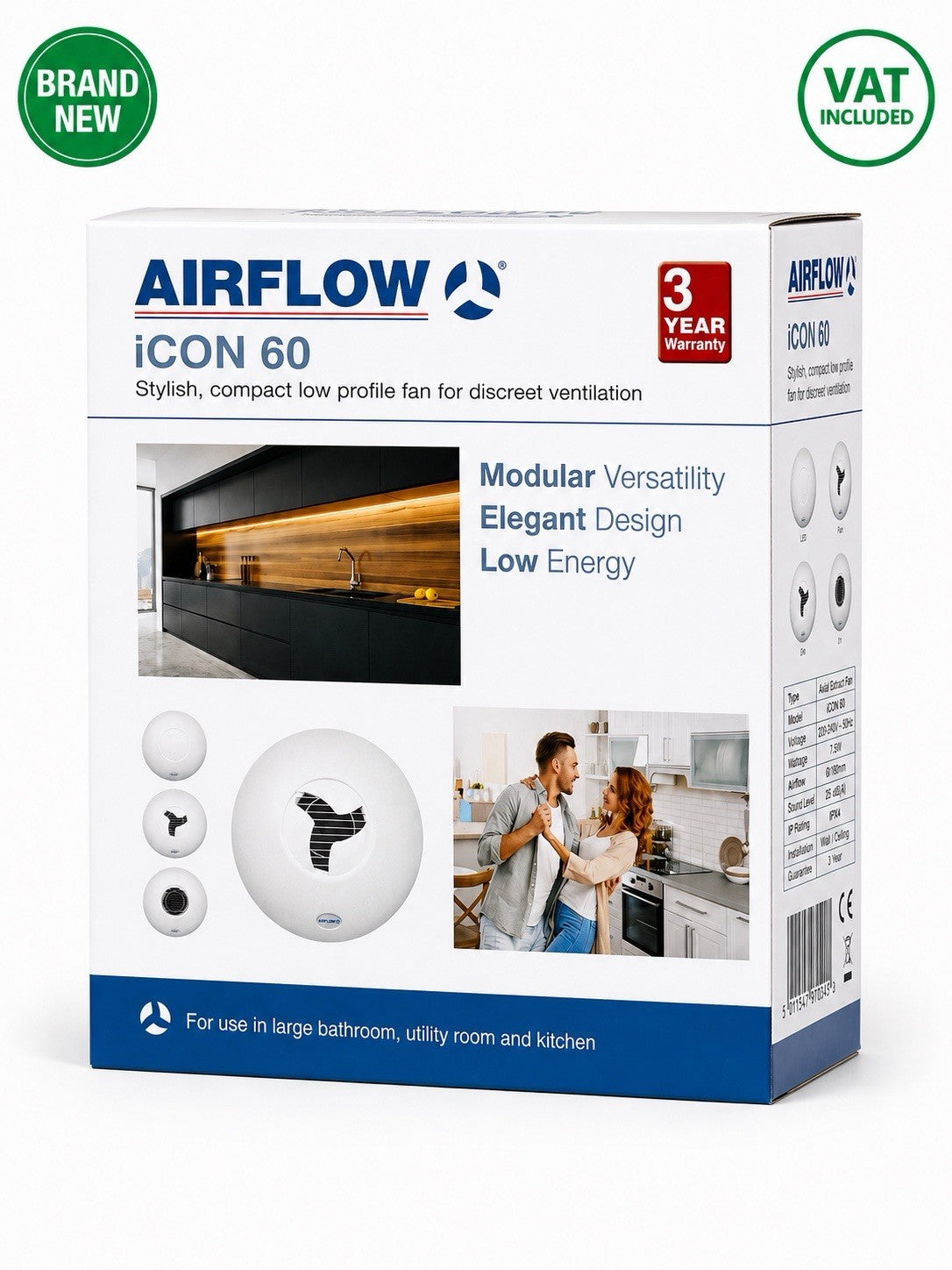 Airflow iCON 60 Low Profile Extractor Fan Bathroom Kitchen Utility Room