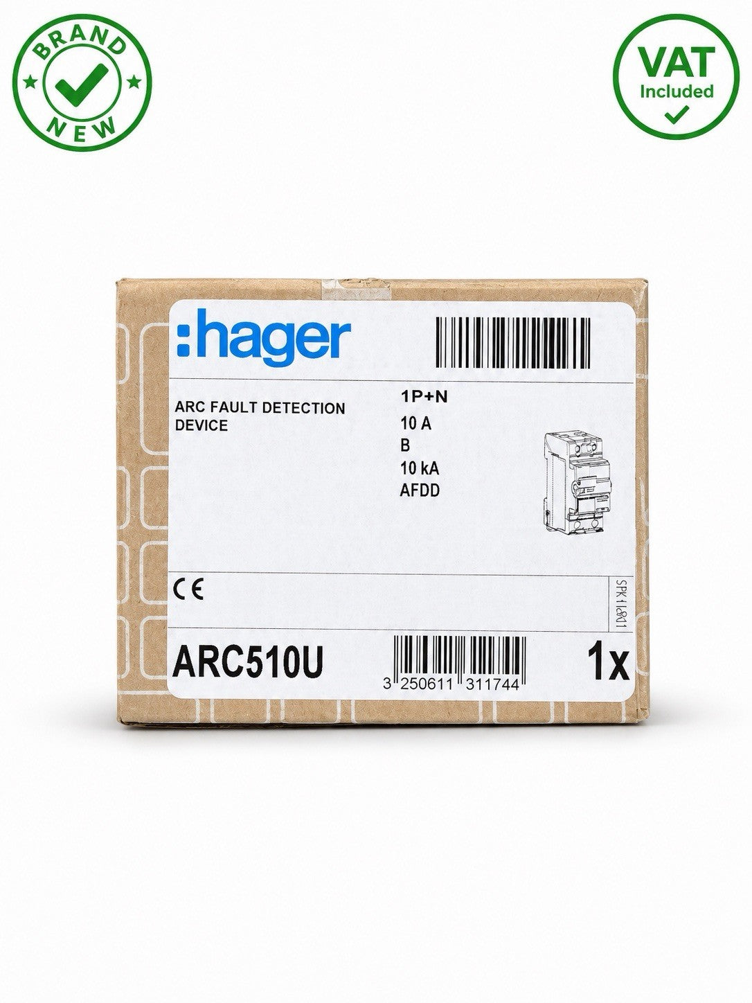 Hager ARC510U 10A B Curve 10kA AFDD Arc Fault Detection Device 1P+N Brand New