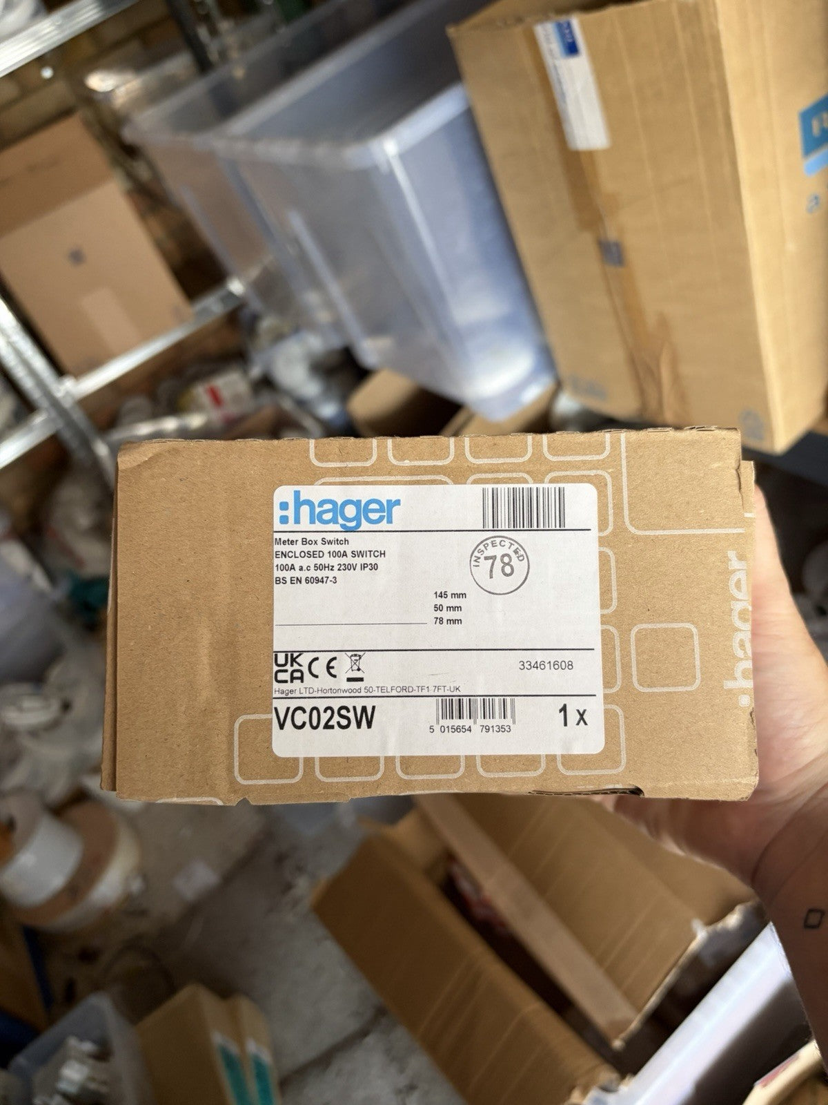 Hager VC02SW 100A Enclosed Meter Box Main Switch 2 Pole DP 230V IP30 Brand New