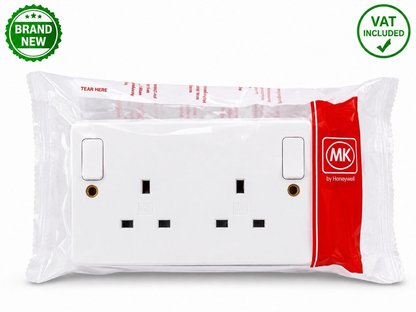MK Logic Plus 13A 2 Gang Double Switched Socket White Brand New Genuine MK