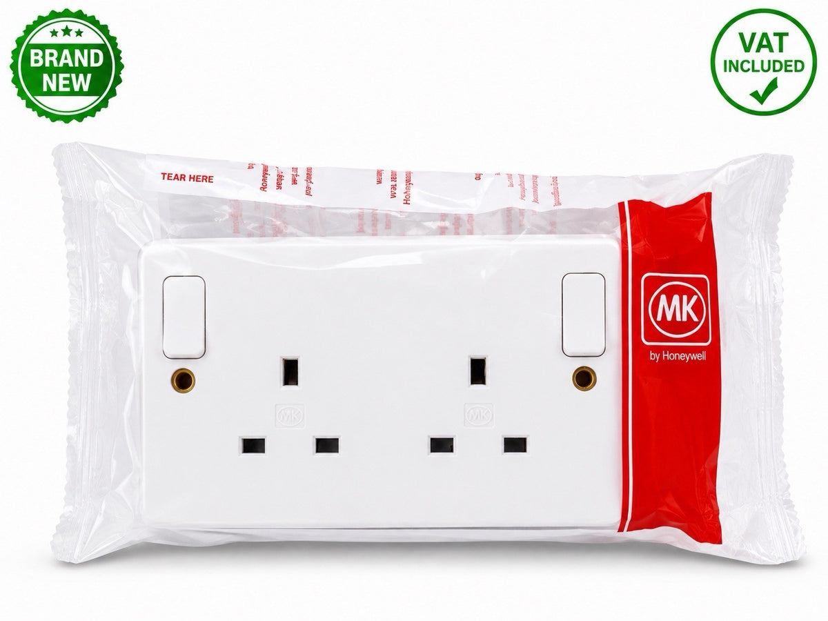 MK Logic Plus 13A 2 Gang Double Switched Socket White Brand New Genuine MK