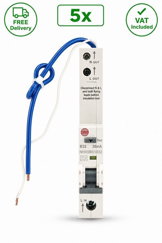 5x WYLEX 32 AMP CURVE B 6kA 30mA RCBO TYPE A NHXSBS1B32