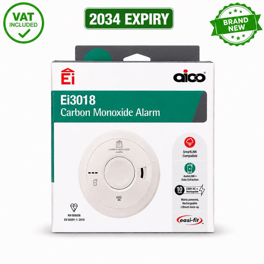 Aico Ei3018 Carbon Monoxide Alarm 2034 Expiry Brand New Mains Powered VAT Inc