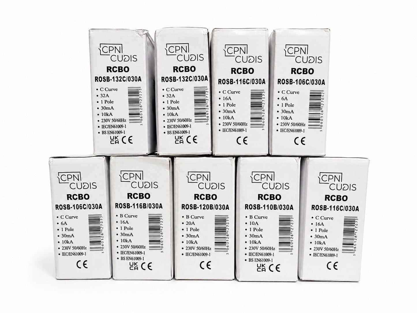 9x CPN Cudis RCBO Bundle 6A 10A 16A 20A 32A 30mA Type A Mixed Job Lot