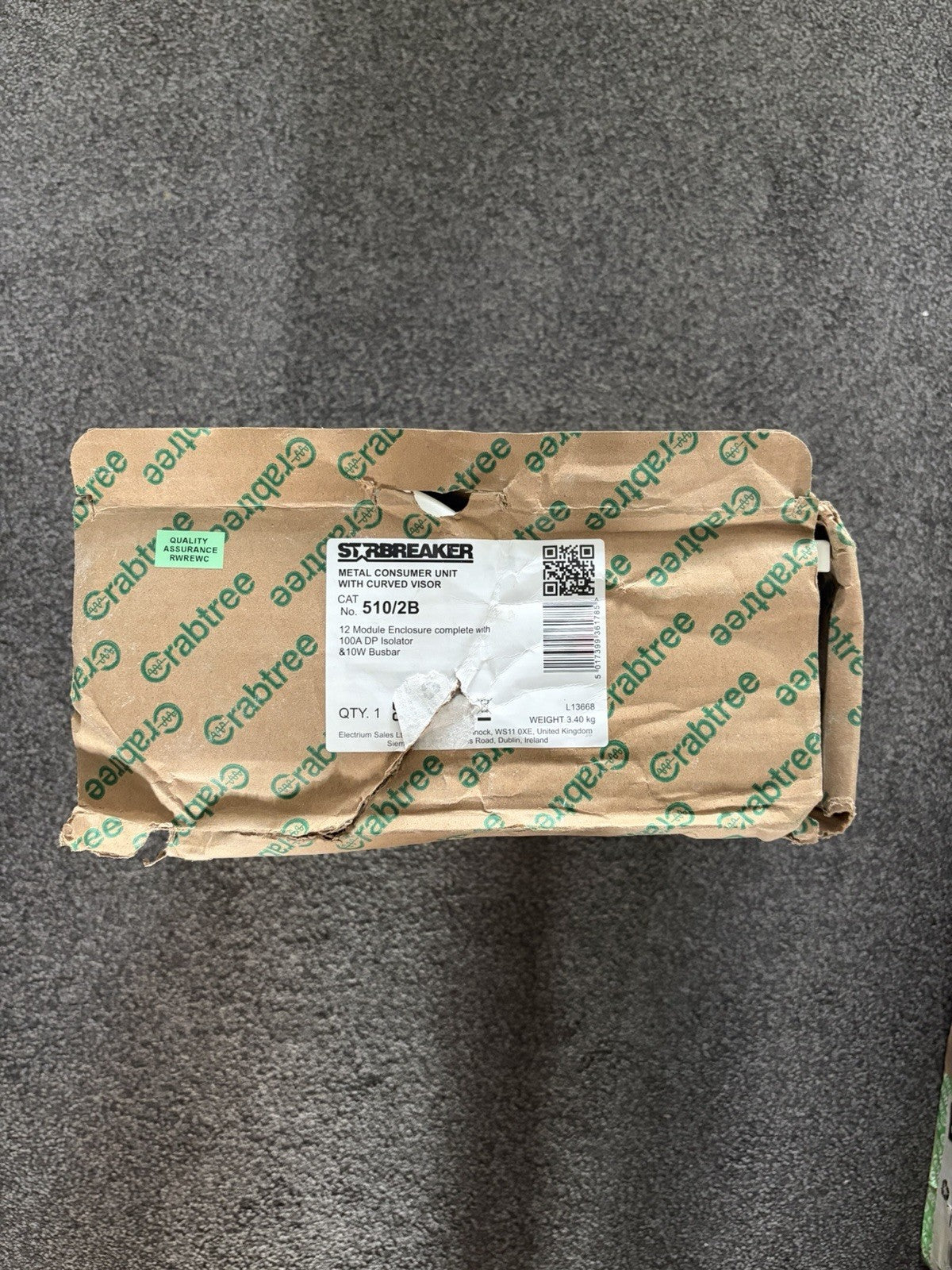 Crabtree Starbreaker 510/2B 12 Module Metal Consumer Unit 100A Main Switch