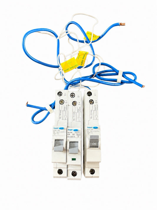 3x Hager ADN106 B6 6A 30mA RCBO Type B RCBOs + Flying Leads Used