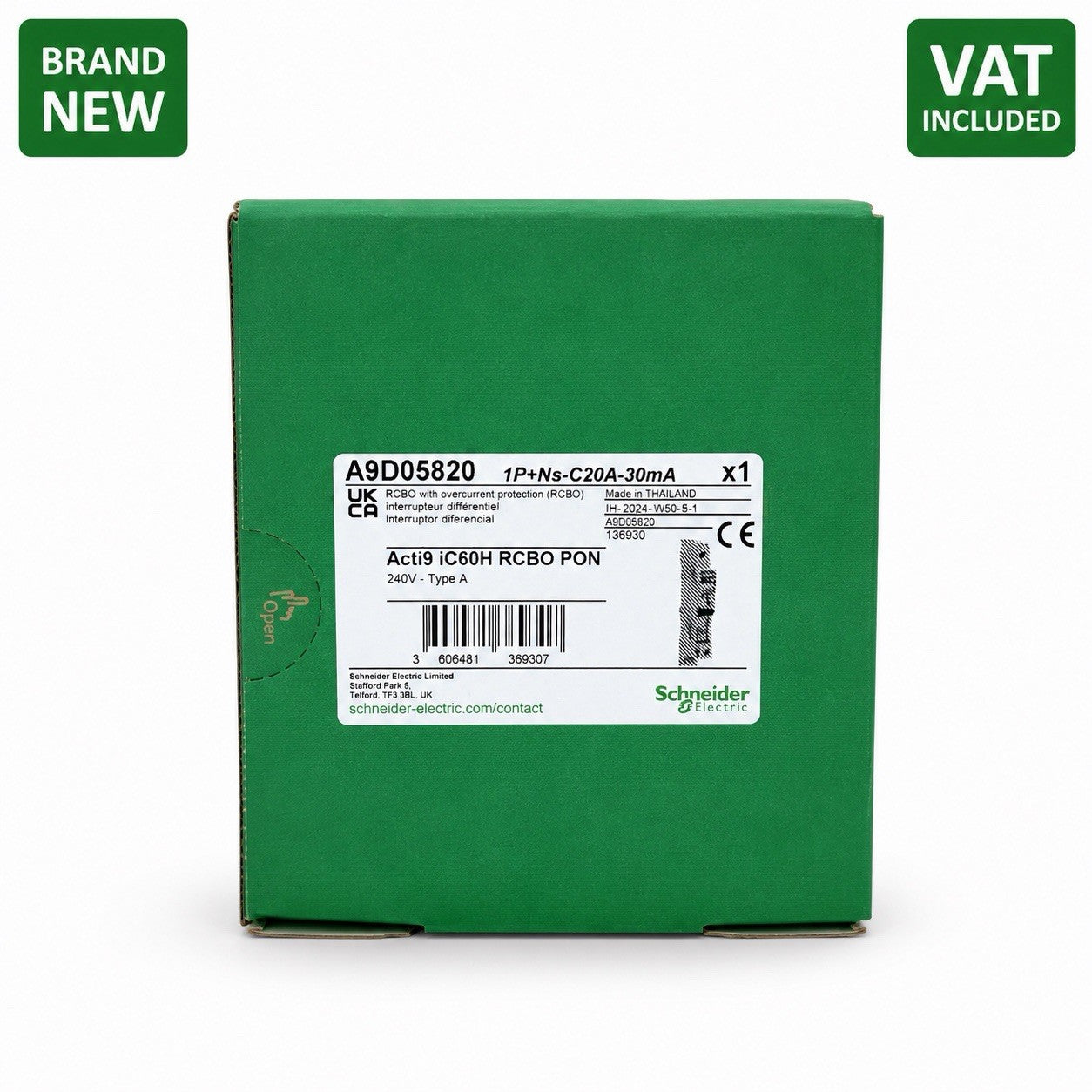 Schneider Acti9 iC60H A9D05820 C20 20A 30mA Type A PON RCBO Brand New VAT inc