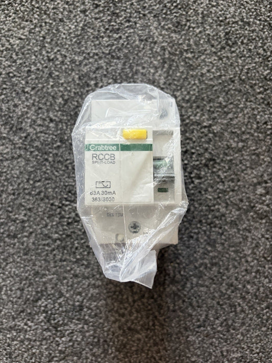 Crabtree 363/3030 63A 30mA RCCB Split Load RCD 2 Pole