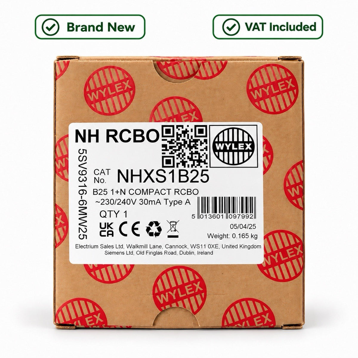 Wylex NHXS1B25 25A B Curve Compact RCBO 30mA Type A Brand New VAT Included
