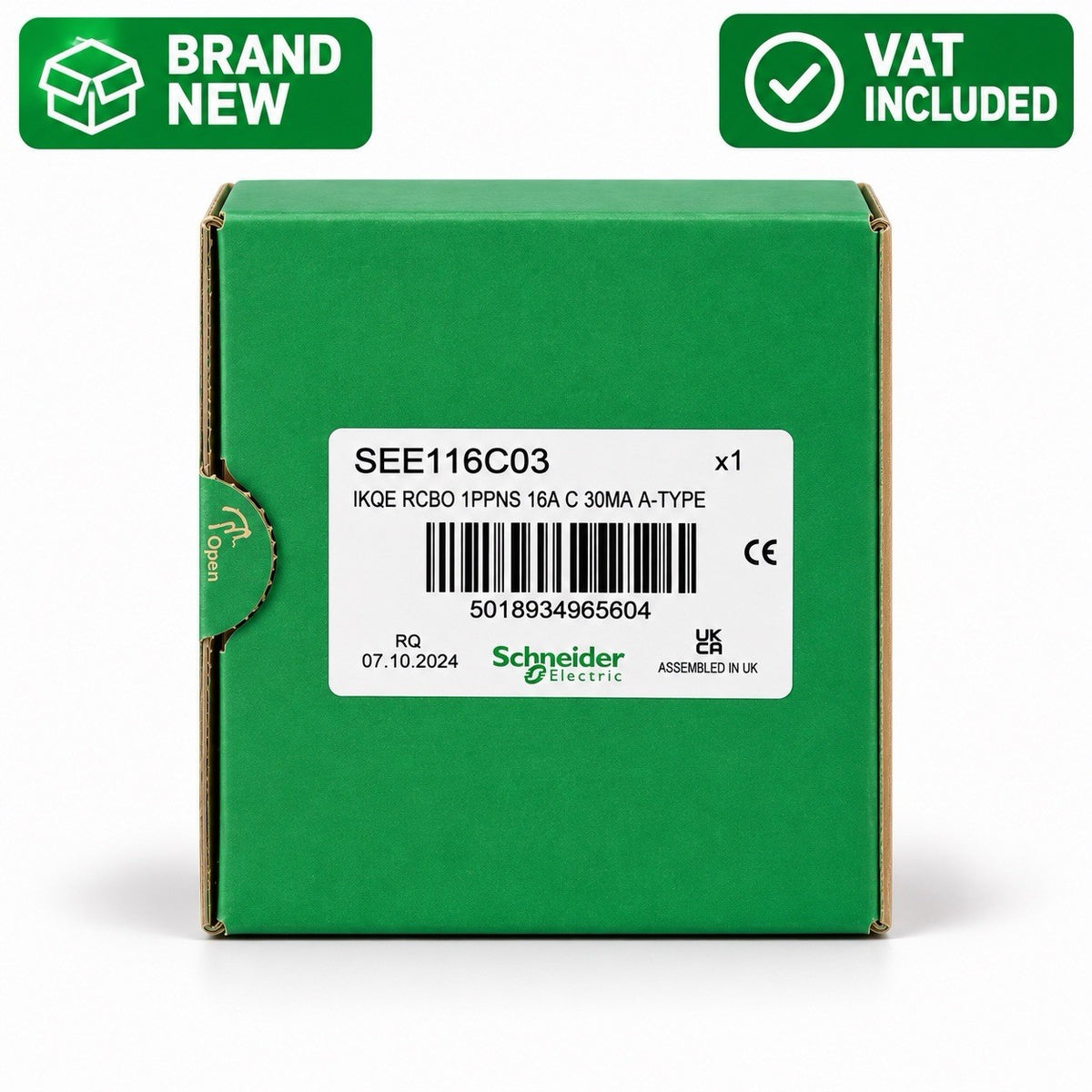 Schneider Electric SEE116C03 16A C Curve 30mA Type A RCBO 1P+N Brand New