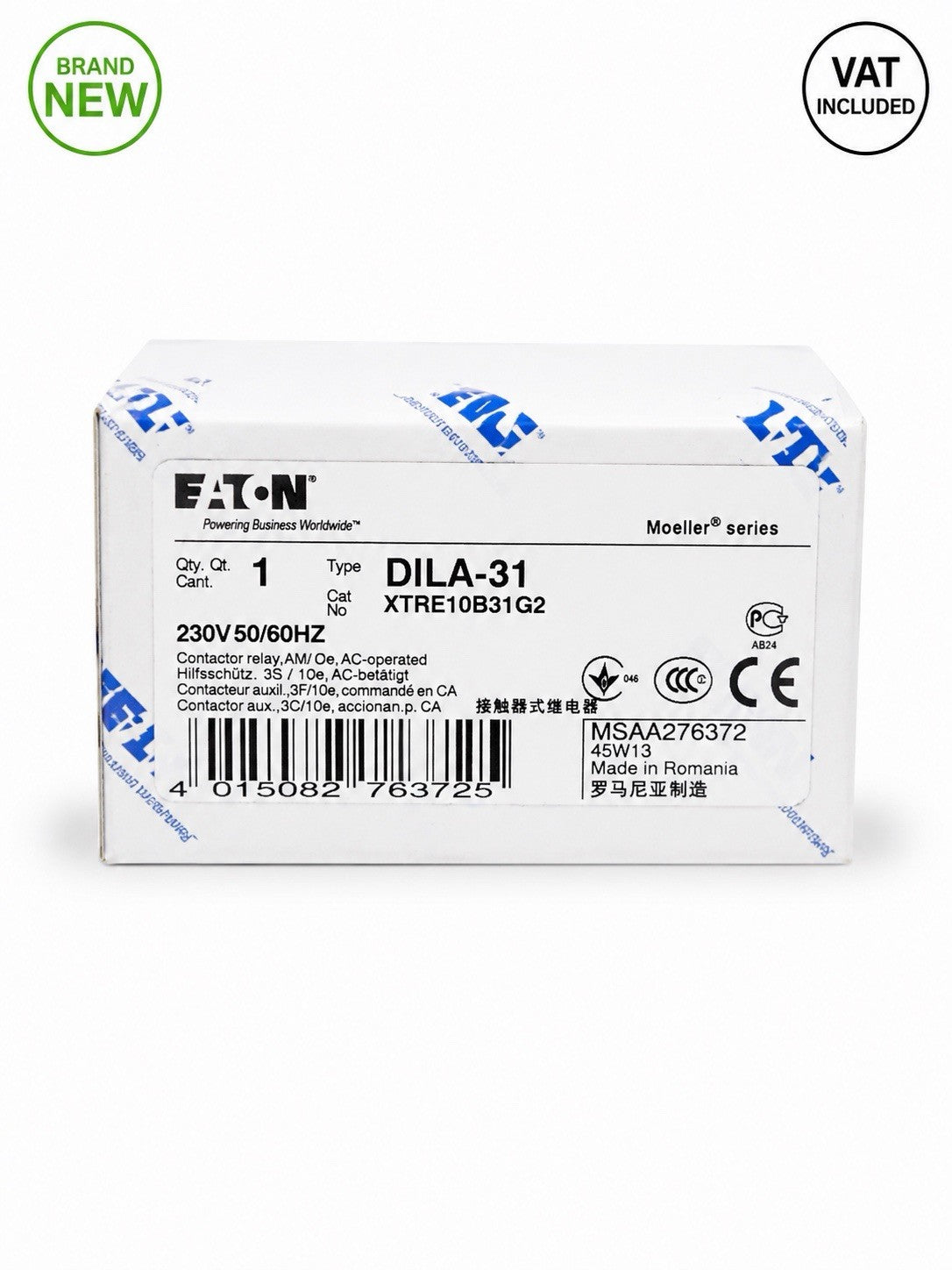 Eaton DILA-31 XTRE10B31G2 Contactor Relay 3NO 1NC 230V 50/60Hz Brand New