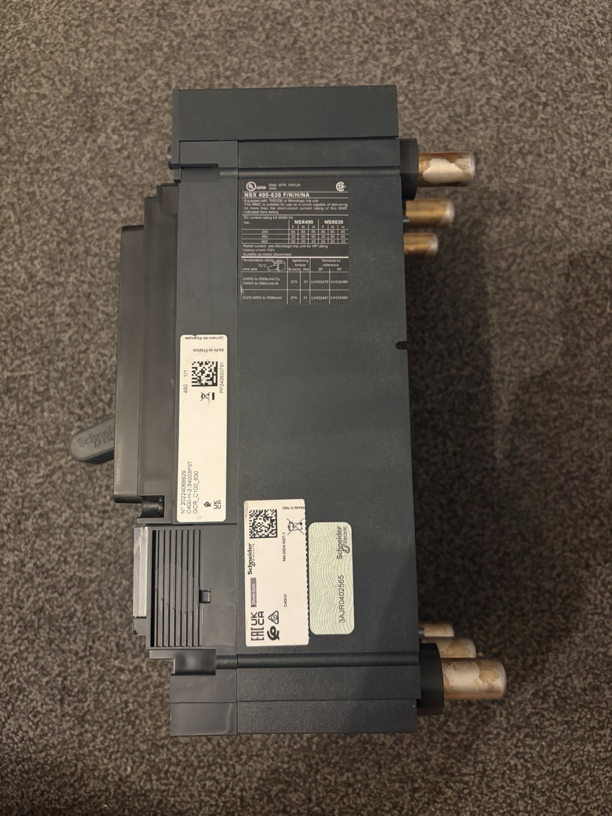 Schneider ComPacT NSX400H 400A 3 Pole MCCB MicroLogic 2.3 C40H32D400 LV432695
